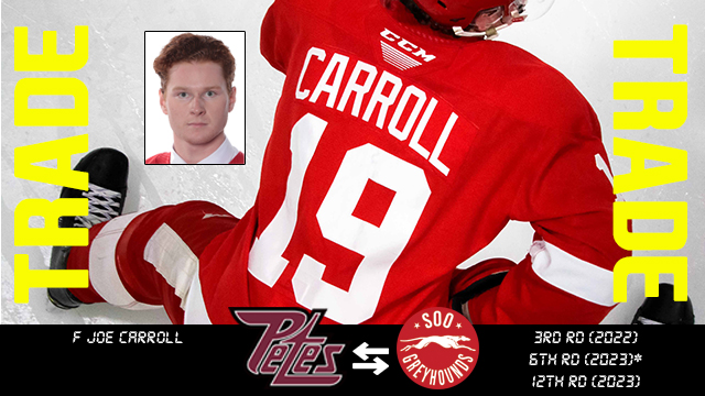 Greyhound Overage Joe Carroll Headed to the Petes for Draft Picks