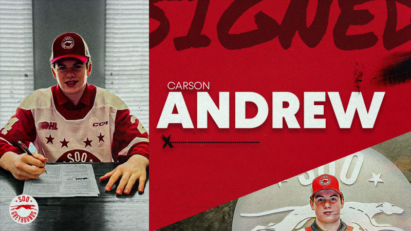 Fourth Round Selection Carson Andrew Inks OHL Scholarship and Development Agreement with Soo Greyhounds