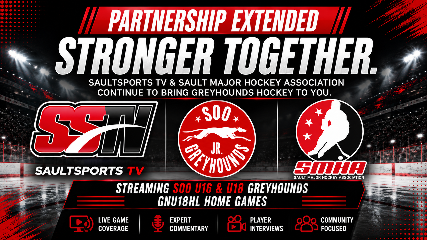 Saultsports TV and SMHA Extend Partnership for Soo U16/U18 Greyhounds Home Game Broadcasts