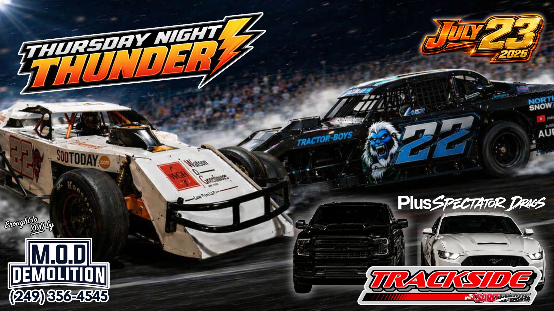 Racing Roars Back to Laird Raceway on July 23rd as Thursday Night Thunder Returns with Spectator Drags and Championship Battles
