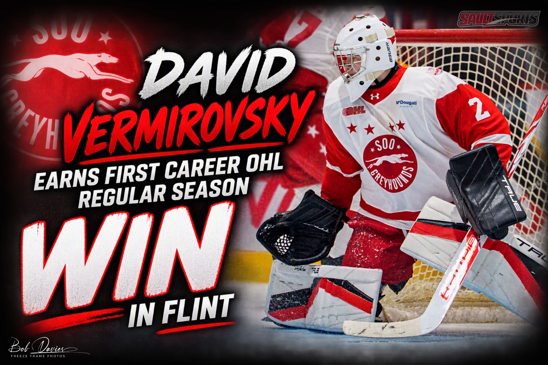 Greyhounds’ David Vermirovsky Earns First Career OHL Regular Season Win in Flint