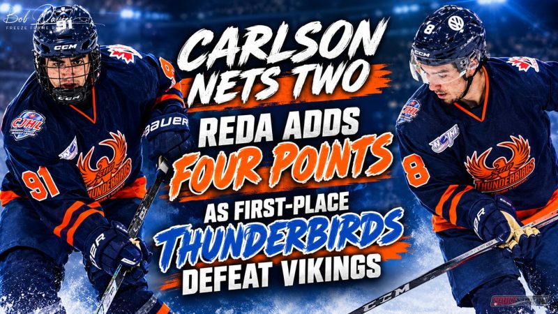 Carlson Nets Two, Reda Adds Four Points as First-Place Thunderbirds Defeat Vikings